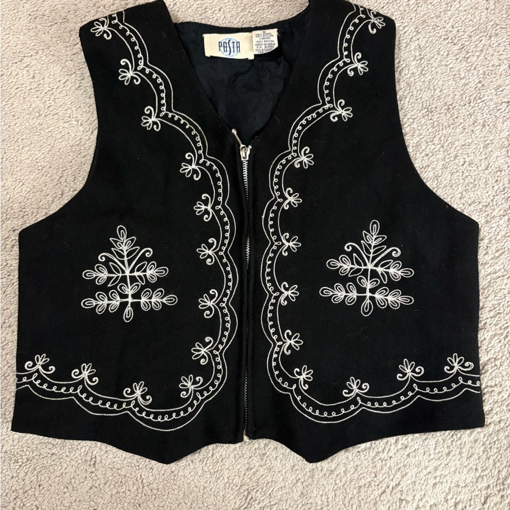 Vintage Black Embroidered Vest by Pasta